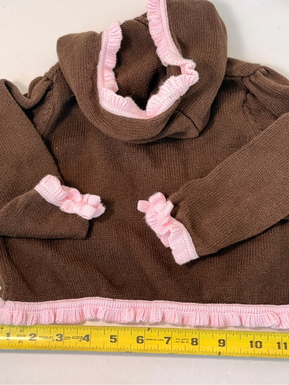 Gymboree Sweeter Than Chocolate Girls 2T Brown & Pink Ruffle Trim Hooded Sweater
